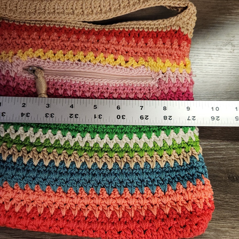 Vtg The Sak Crochet Shoulder Bag Y2K Multicolor Rainbow Stripe Boho Purse Tote - Picture 4 of 7